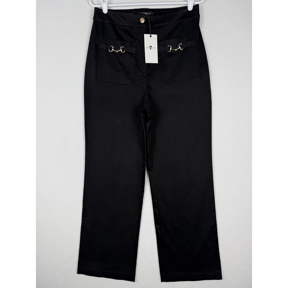 NEW 7 For All Mankind Womens 6 Black Horsebit Pocket Wide Leg Trousers 84054